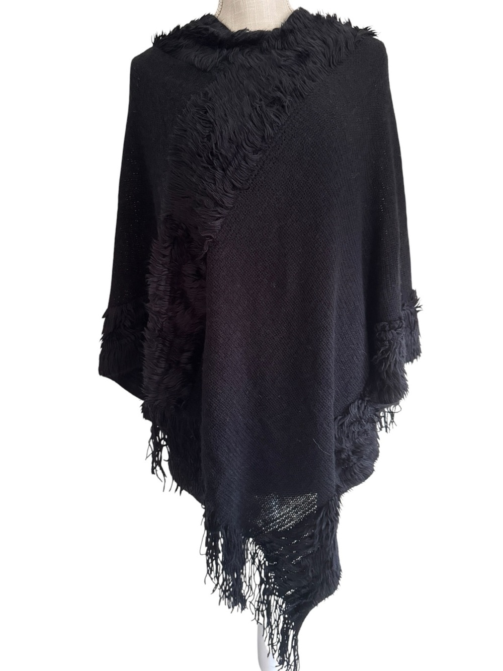 Marc New York Black Faux Fur Knit Tassel Fringe OSFM
